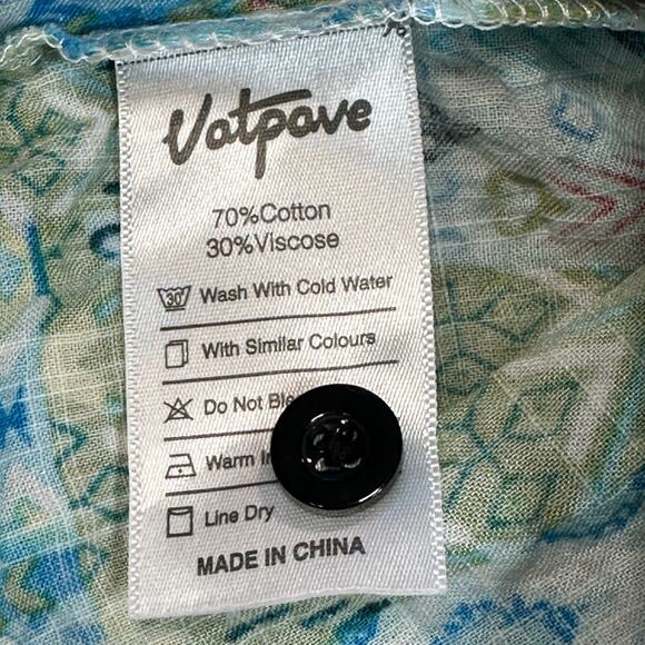 Vatpove Shirt Womens Medium Green Blue Aztec Madras Coastal Country Vacation - Picture 7 of 9